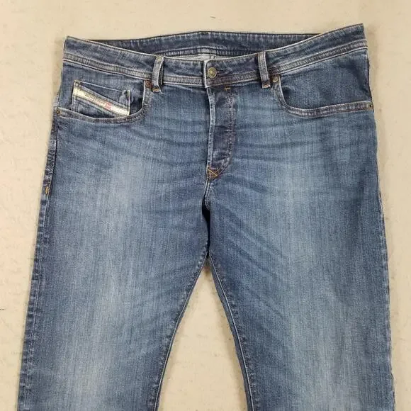 Diesel Jeans Mens 38 Blue Denim Straight Leg Button Fly Stretch Casual Pants